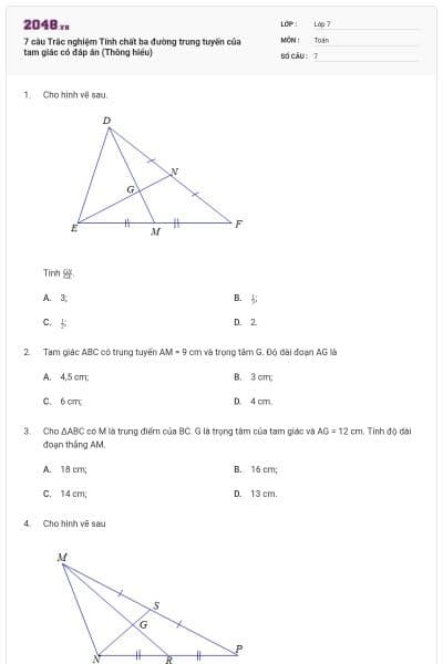 7 câu Trắc nghiệm Tính chất ba đường trung tuyến của tam giác có đáp án (Thông hiểu)