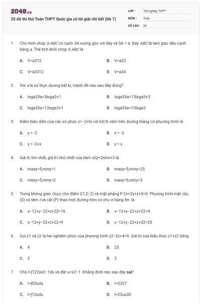 25 đề thi thử Toán THPT Quốc gia có lời giải chi tiết (Đề 7)