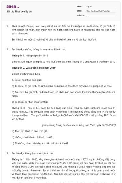 Bài tập Thuế có đáp án