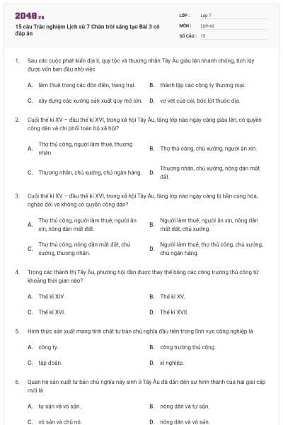 15 câu Trắc nghiệm Lịch sử 7 Chân trời sáng tạo Bài 3 có đáp án