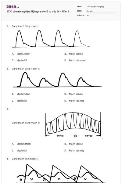 1730 câu trắc nghiệm Nội ngoại cơ sở có đáp án - Phần 2