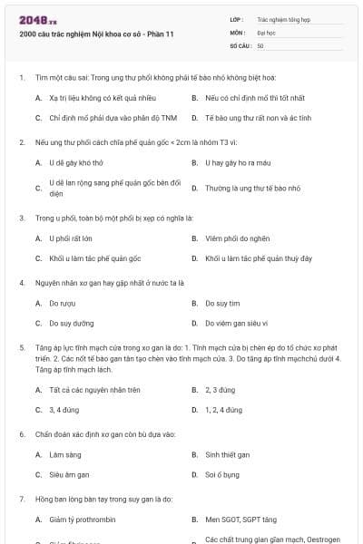 2000 câu trắc nghiệm Nội khoa cơ sở - Phần 11