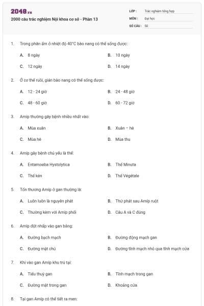 2000 câu trắc nghiệm Nội khoa cơ sở - Phần 13