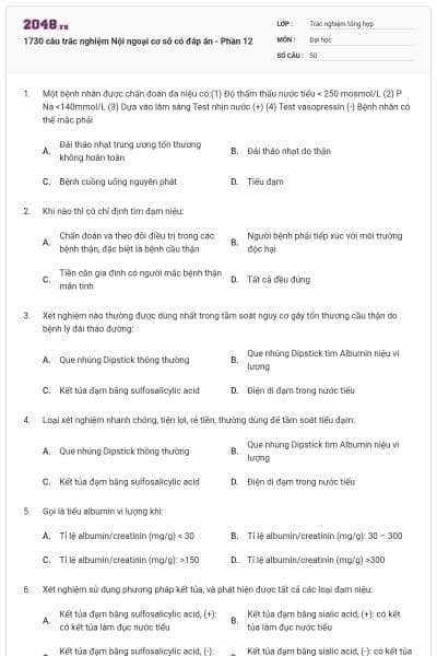 1730 câu trắc nghiệm Nội ngoại cơ sở có đáp án - Phần 12