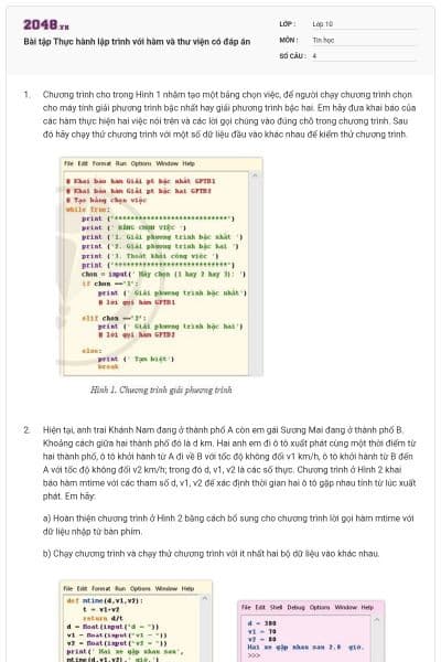 Bài tập Thực hành lập trình với hàm và thư viện có đáp án