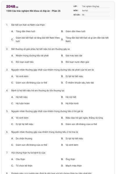 1500 Câu trắc nghiệm Nhi khoa có đáp án - Phần 26