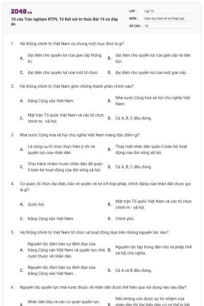 10 câu Trắc nghiệm KTPL 10 Kết nối tri thức Bài 19 có đáp án