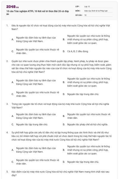 10 câu Trắc nghiệm KTPL 10 Kết nối tri thức Bài 20 có đáp án