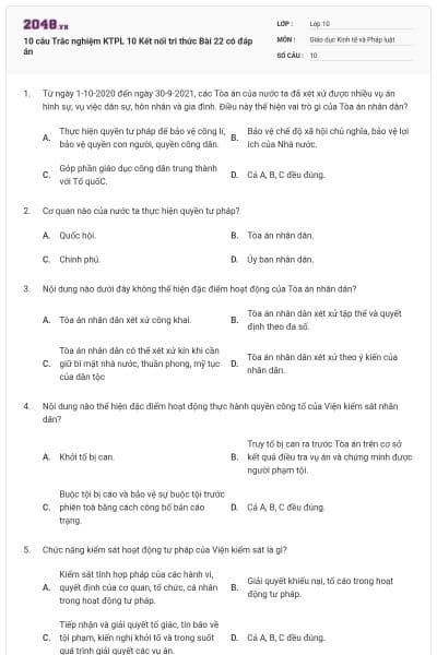 10 câu Trắc nghiệm KTPL 10 Kết nối tri thức Bài 22 có đáp án