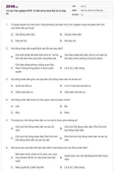 10 câu Trắc nghiệm KTPL 10 Kết nối tri thức Bài 23 có đáp án