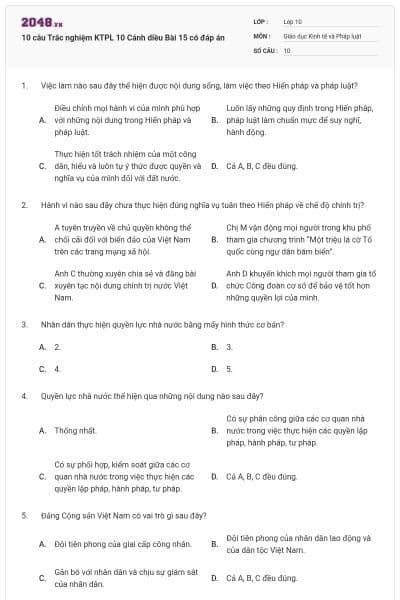 10 câu Trắc nghiệm KTPL 10 Cánh diều Bài 15 có đáp án