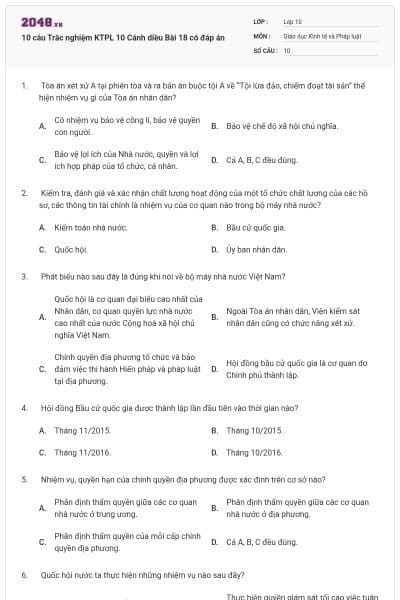 10 câu Trắc nghiệm KTPL 10 Cánh diều Bài 18 có đáp án