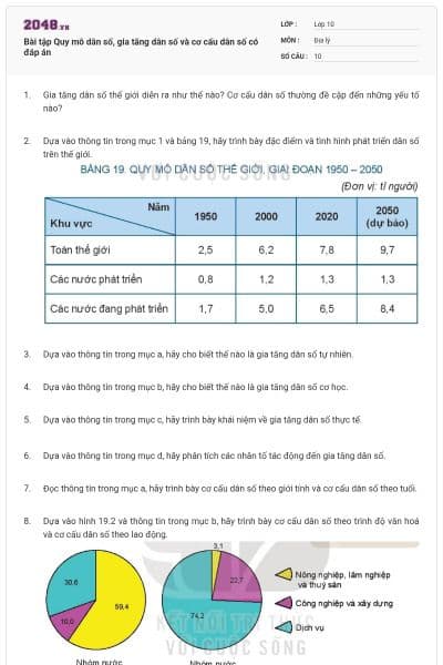 Bài tập Quy mô dân số, gia tăng dân số và cơ cấu dân số có đáp án