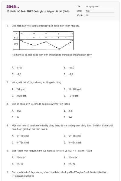 25 đề thi thử Toán THPT Quốc gia có lời giải chi tiết (Đề 9)