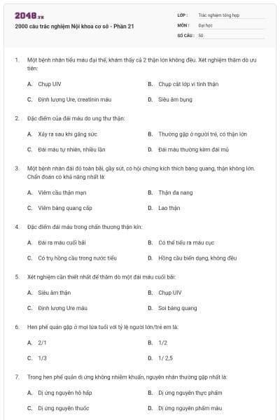 2000 câu trắc nghiệm Nội khoa cơ sở - Phần 21