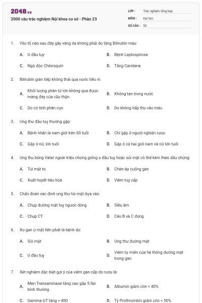 2000 câu trắc nghiệm Nội khoa cơ sở - Phần 23