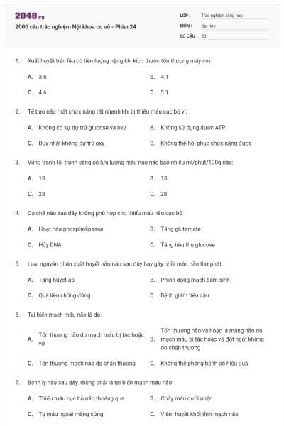 2000 câu trắc nghiệm Nội khoa cơ sở - Phần 24