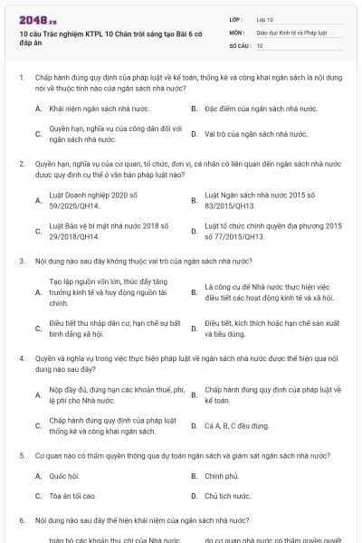 10 câu Trắc nghiệm KTPL 10 Chân trời sáng tạo Bài 6 có đáp án