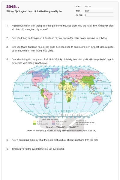 Bài tập Địa lí ngành bưu chính viễn thông có đáp án
