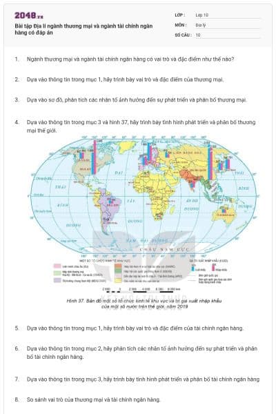 Bài tập Địa lí ngành thương mại và ngành tài chính ngân hàng có đáp án