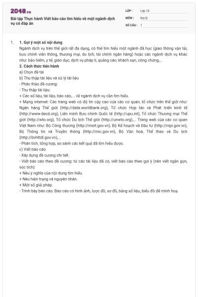 Bài tập Thực hành Viết báo cáo tìm hiểu về một ngành dịch vụ có đáp án