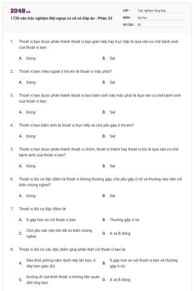 1730 câu trắc nghiệm Nội ngoại cơ sở có đáp án - Phần 33