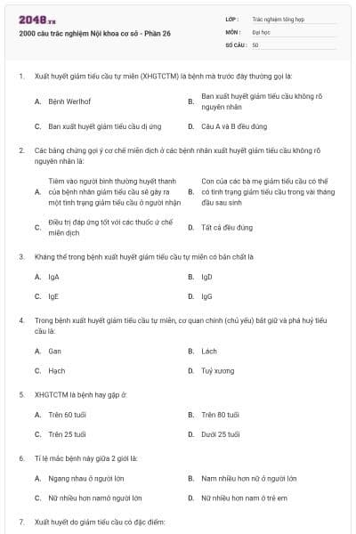 2000 câu trắc nghiệm Nội khoa cơ sở - Phần 26