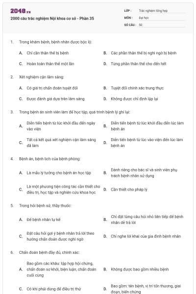 2000 câu trắc nghiệm Nội khoa cơ sở - Phần 35