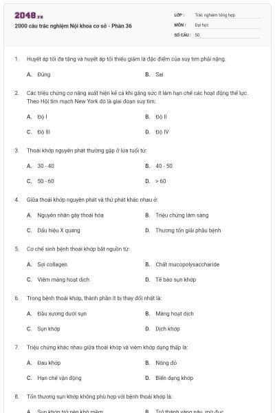 2000 câu trắc nghiệm Nội khoa cơ sở - Phần 36