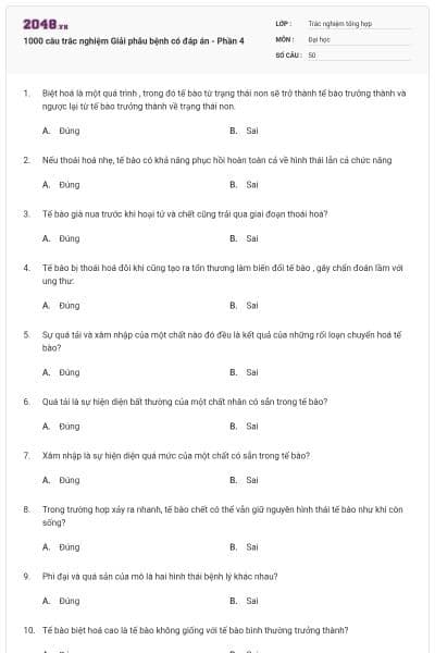 1000 câu trắc nghiệm Giải phẫu bệnh có đáp án - Phần 4