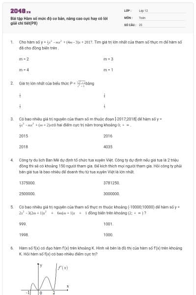Bài tập Hàm số mức độ cơ bản, nâng cao cực hay có lời giải chi tiết(P8)