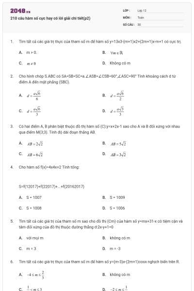 210 câu hàm số cực hay có lời giải chi tiết(p2)