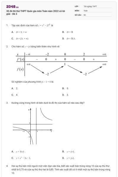 30 đề thi thử THPT Quốc gia môn Toán năm 2022 có lời giải - Đề 3