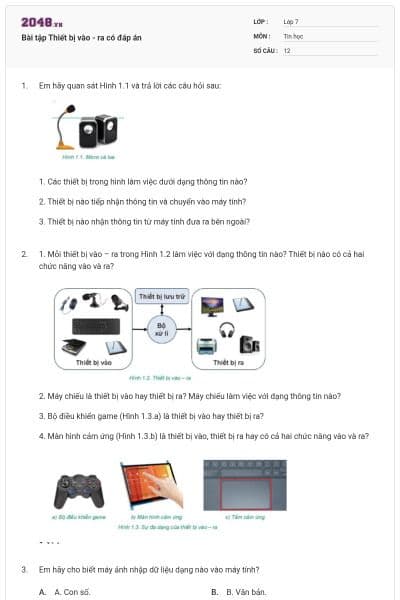 Bài tập Thiết bị vào - ra có đáp án