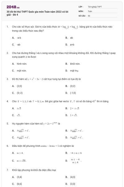 30 đề thi thử THPT Quốc gia môn Toán năm 2022 có lời giải - Đề 4