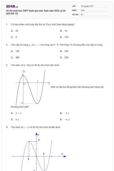 35 đề minh họa THPT Quốc gia môn Toán năm 2022 có lời giải (Đề 13)