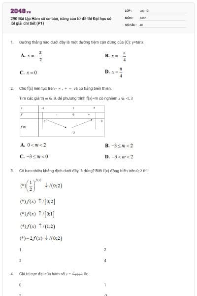 290 Bài tập Hàm số cơ bản, nâng cao từ đề thi Đại học có lời giải chi tiết (P1)