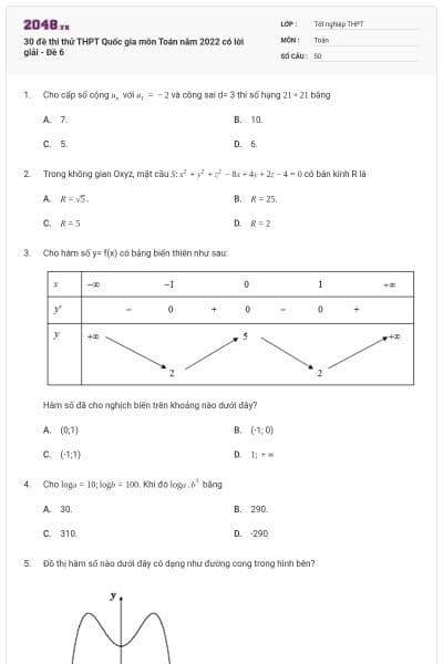 30 đề thi thử THPT Quốc gia môn Toán năm 2022 có lời giải - Đề 6