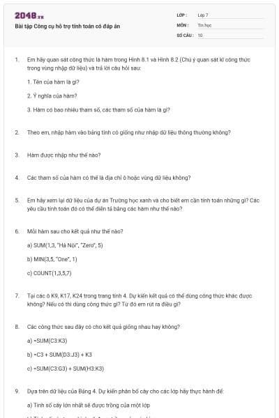 Bài tập Công cụ hỗ trợ tính toán có đáp án