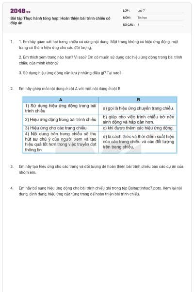 Bài tập Thực hành tổng hợp: Hoàn thiện bài trình chiếu có đáp án