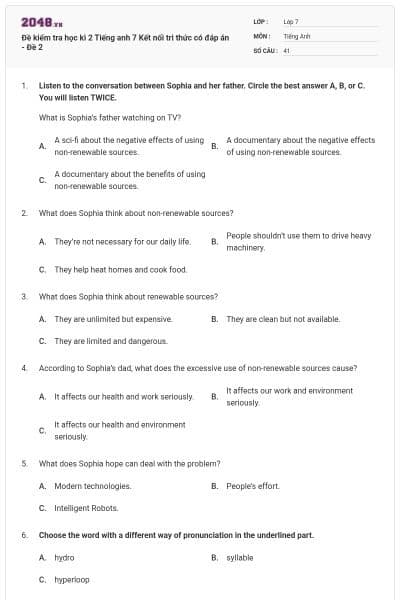 Đề kiểm tra học kì 2 Tiếng anh 7 Kết nối tri thức có đáp án - Đề 2