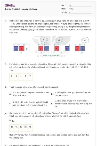 Bài tập Thuật toán sắp xếp có đáp án
