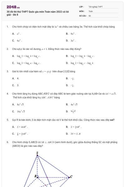 30 đề thi thử THPT Quốc gia môn Toán năm 2022 có lời giải - Đề 8