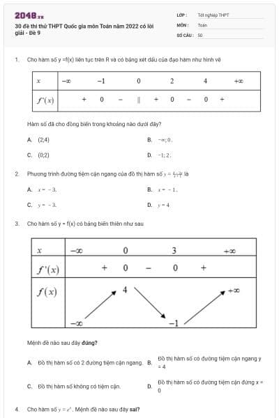 30 đề thi thử THPT Quốc gia môn Toán năm 2022 có lời giải - Đề 9