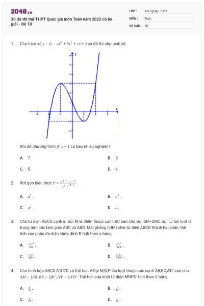 30 đề thi thử THPT Quốc gia môn Toán năm 2022 có lời giải - Đề 10