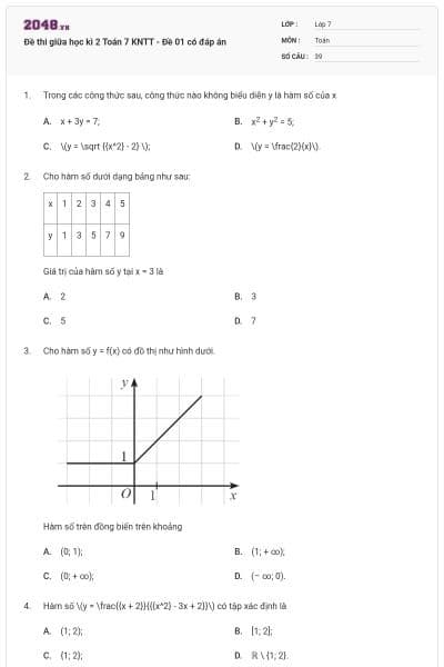 Đề thi giữa học kì 2 Toán 7 KNTT - Đề 01 có đáp án