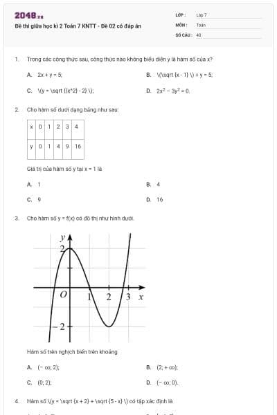Đề thi giữa học kì 2 Toán 7 KNTT - Đề 02 có đáp án