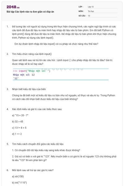 Bài tập Các lệnh vào ra đơn giản có đáp án