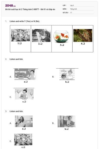 Đề thi cuối học kì 2 Tiếng Anh 3 KNTT - Đề 01 có đáp án