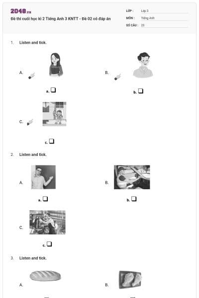 Đề thi cuối học kì 2 Tiếng Anh 3 KNTT - Đề 02 có đáp án